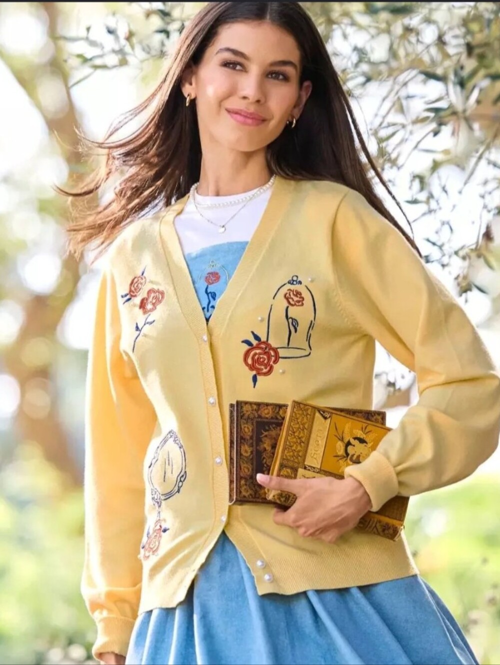 Disney Store Princess Belle Beauty & The Beast Embroidered Cardigan Sweater XS